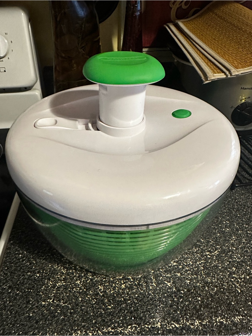 Farberware White and Green Manual Salad Spinner - Countertop Prep Bowl